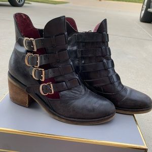 Black Boots with Four Gold Buckles Size 6